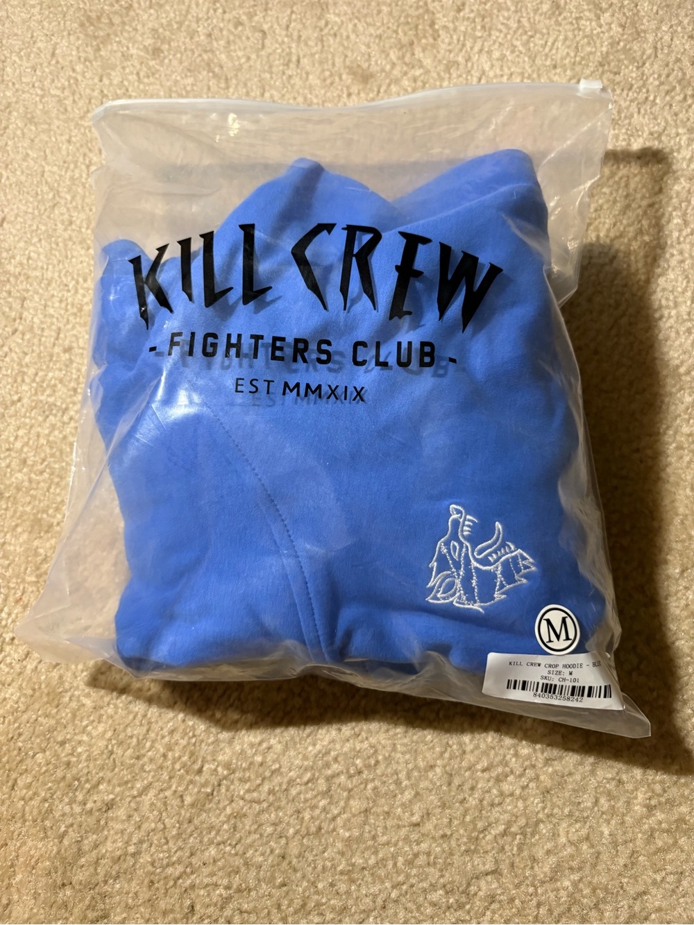 Kill Crew Blue Cropped Hoodie with Black Drawstrings - Picture 5 of 6